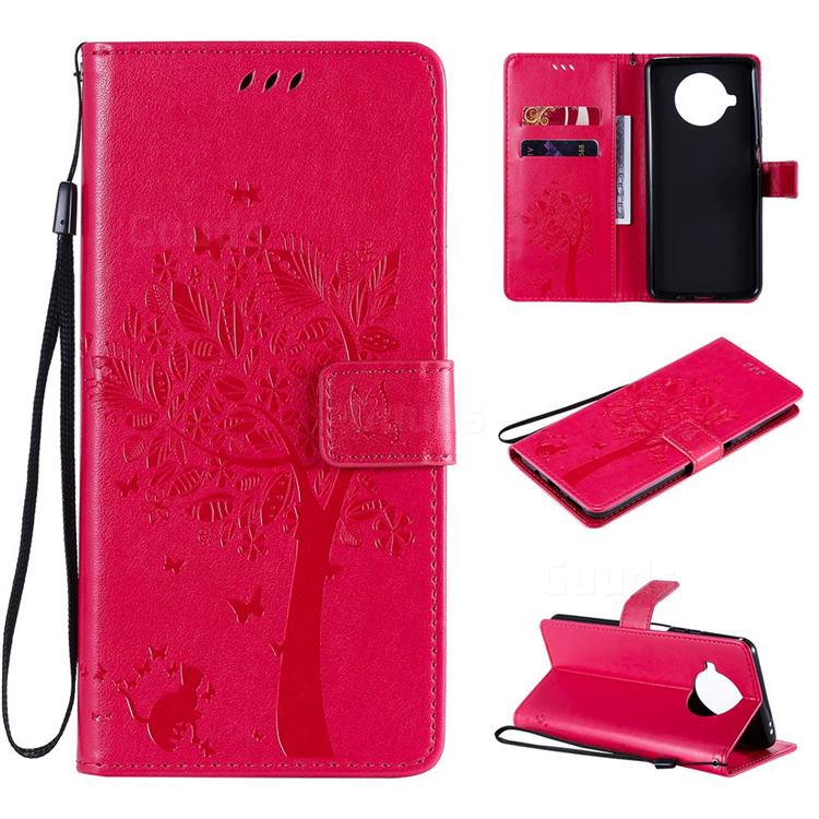 Embossing Butterfly Tree Leather Wallet Case for Xiaomi Mi 10T Lite 5G - Rose
