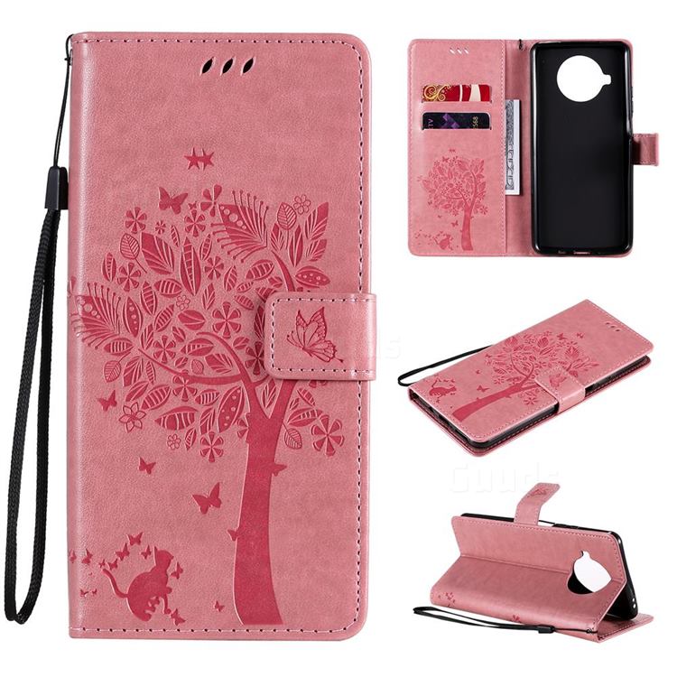 Embossing Butterfly Tree Leather Wallet Case for Xiaomi Mi 10T Lite 5G - Pink