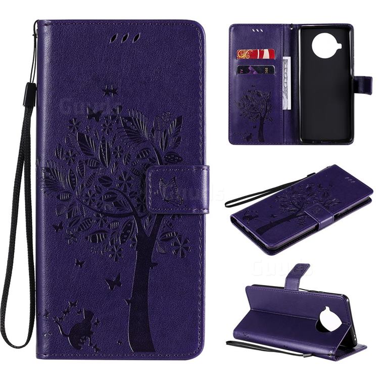 Embossing Butterfly Tree Leather Wallet Case for Xiaomi Mi 10T Lite 5G - Purple