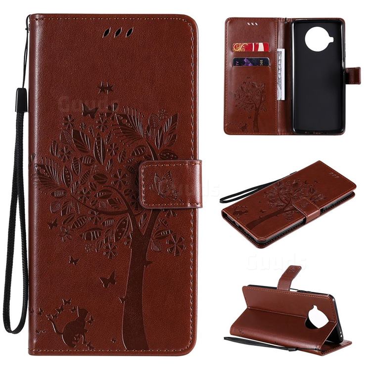 Embossing Butterfly Tree Leather Wallet Case for Xiaomi Mi 10T Lite 5G - Coffee