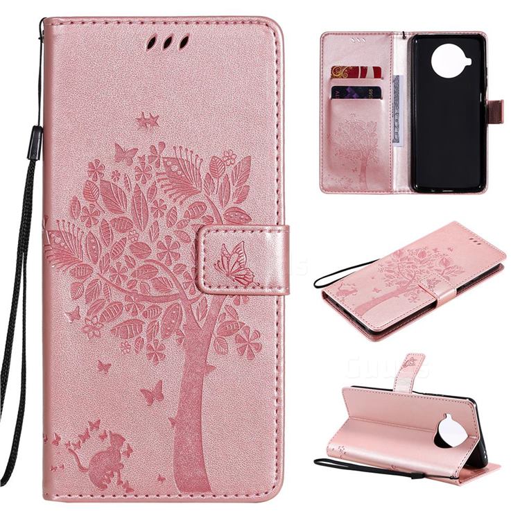Embossing Butterfly Tree Leather Wallet Case for Xiaomi Mi 10T Lite 5G - Rose Pink