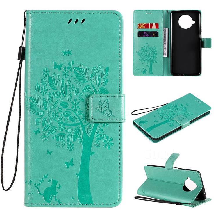 Embossing Butterfly Tree Leather Wallet Case for Xiaomi Mi 10T Lite 5G - Cyan