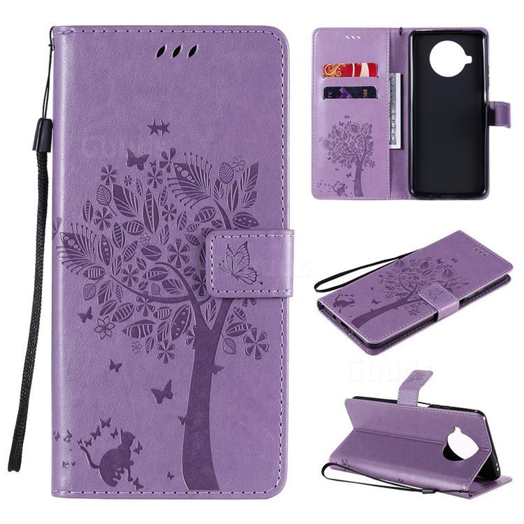 Embossing Butterfly Tree Leather Wallet Case for Xiaomi Mi 10T Lite 5G - Violet