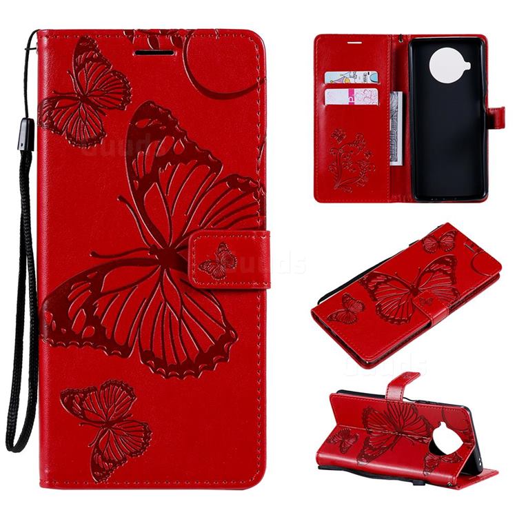 Embossing 3D Butterfly Leather Wallet Case for Xiaomi Mi 10T Lite 5G - Red