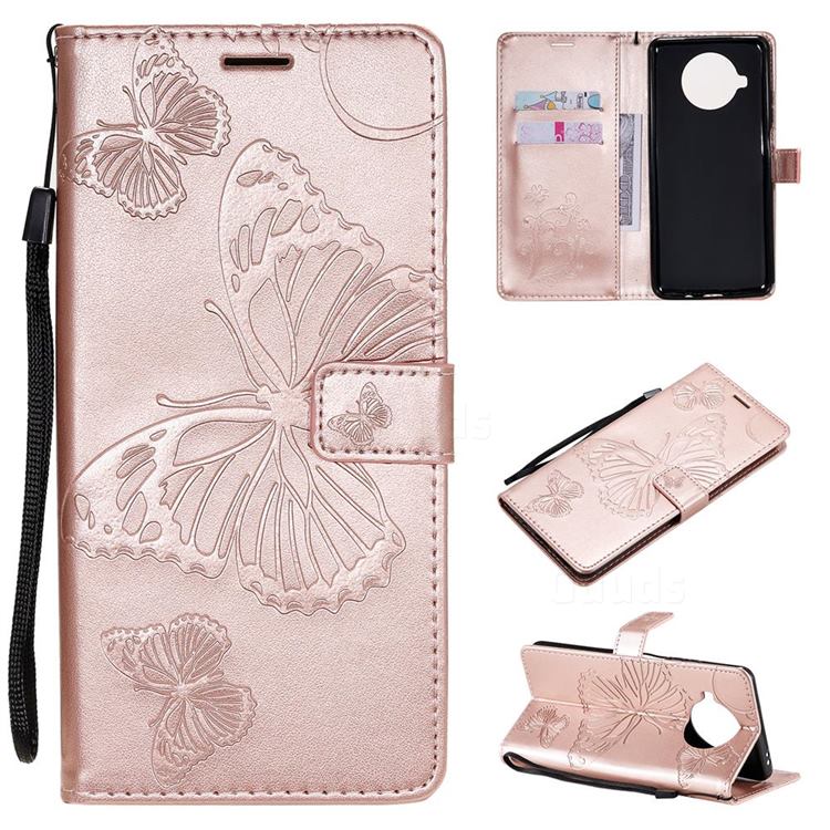 Embossing 3D Butterfly Leather Wallet Case for Xiaomi Mi 10T Lite 5G - Rose Gold