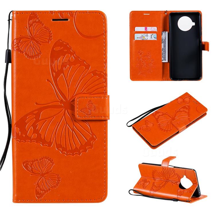Embossing 3D Butterfly Leather Wallet Case for Xiaomi Mi 10T Lite 5G - Orange
