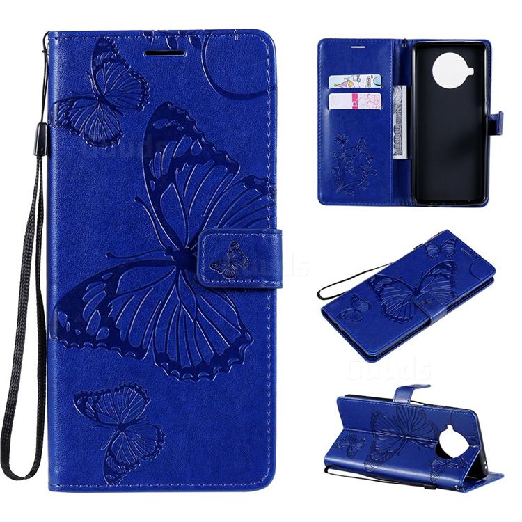 Embossing 3D Butterfly Leather Wallet Case for Xiaomi Mi 10T Lite 5G - Blue
