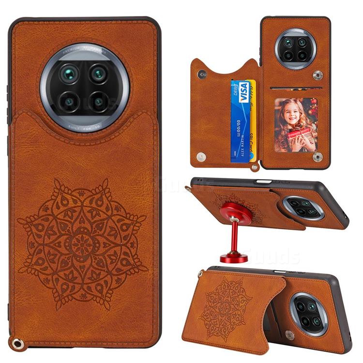 Luxury Mandala Multi-function Magnetic Card Slots Stand Leather Back Cover for Xiaomi Mi 10T Lite 5G - Brown