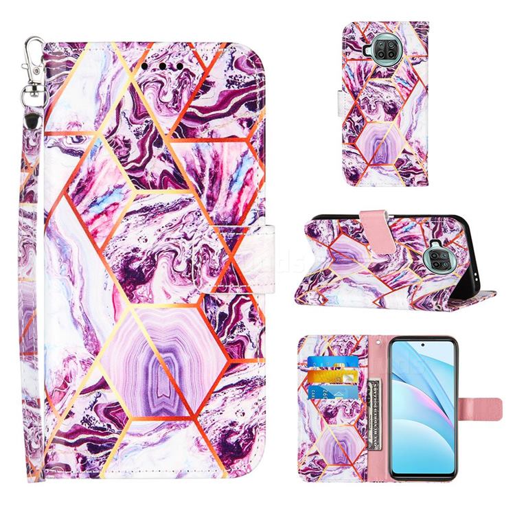 Dream Purple Stitching Color Marble Leather Wallet Case for Xiaomi Mi 10T Lite 5G