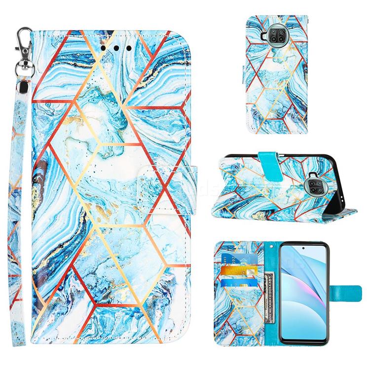 Lake Blue Stitching Color Marble Leather Wallet Case for Xiaomi Mi 10T Lite 5G