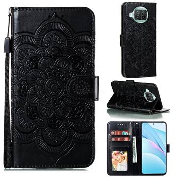 Intricate Embossing Datura Solar Leather Wallet Case for Xiaomi Mi 10T Lite 5G - Black