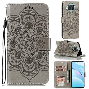 Intricate Embossing Datura Solar Leather Wallet Case for Xiaomi Mi 10T Lite 5G - Gray