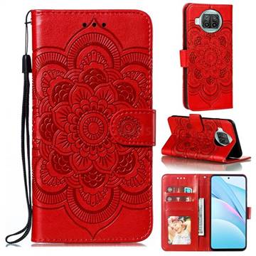 Intricate Embossing Datura Solar Leather Wallet Case for Xiaomi Mi 10T Lite 5G - Red