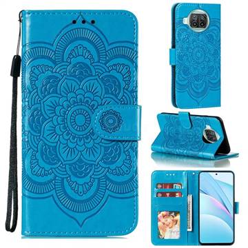 Intricate Embossing Datura Solar Leather Wallet Case for Xiaomi Mi 10T Lite 5G - Blue