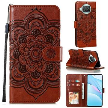 Intricate Embossing Datura Solar Leather Wallet Case for Xiaomi Mi 10T Lite 5G - Brown