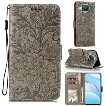 Intricate Embossing Lace Jasmine Flower Leather Wallet Case for Xiaomi Mi 10T Lite 5G - Gray
