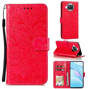 Intricate Embossing Lace Jasmine Flower Leather Wallet Case for Xiaomi Mi 10T Lite 5G - Red