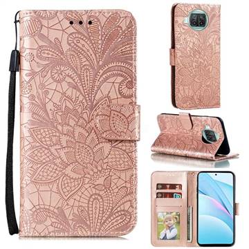 Intricate Embossing Lace Jasmine Flower Leather Wallet Case for Xiaomi Mi 10T Lite 5G - Rose Gold