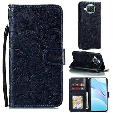 Intricate Embossing Lace Jasmine Flower Leather Wallet Case for Xiaomi Mi 10T Lite 5G - Dark Blue