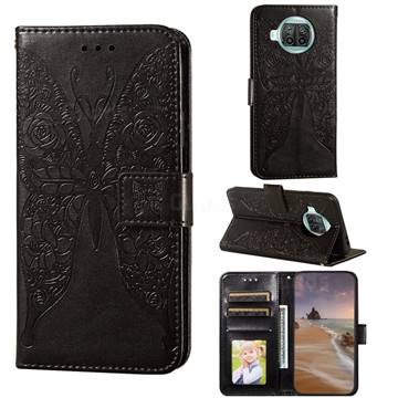 Intricate Embossing Rose Flower Butterfly Leather Wallet Case for Xiaomi Mi 10T Lite 5G - Black