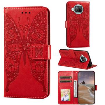 Intricate Embossing Rose Flower Butterfly Leather Wallet Case for Xiaomi Mi 10T Lite 5G - Red