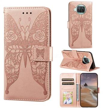 Intricate Embossing Rose Flower Butterfly Leather Wallet Case for Xiaomi Mi 10T Lite 5G - Rose Gold