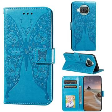 Intricate Embossing Rose Flower Butterfly Leather Wallet Case for Xiaomi Mi 10T Lite 5G - Blue