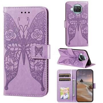 Intricate Embossing Rose Flower Butterfly Leather Wallet Case for Xiaomi Mi 10T Lite 5G - Purple