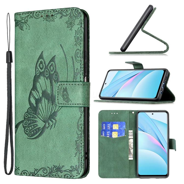 Binfen Color Imprint Vivid Butterfly Leather Wallet Case for Xiaomi Mi 10T Lite 5G - Green