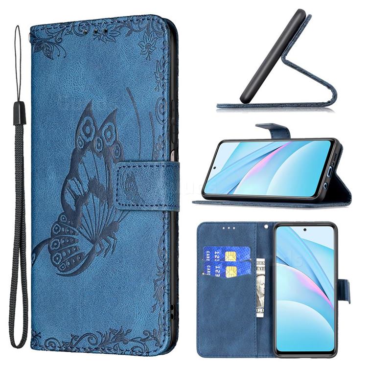 Binfen Color Imprint Vivid Butterfly Leather Wallet Case for Xiaomi Mi 10T Lite 5G - Blue