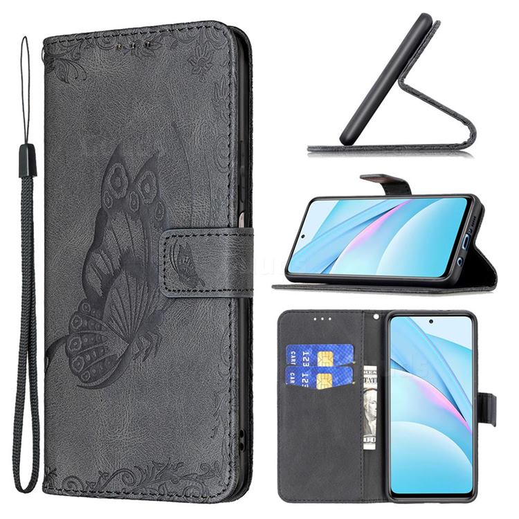 Binfen Color Imprint Vivid Butterfly Leather Wallet Case for Xiaomi Mi 10T Lite 5G - Black