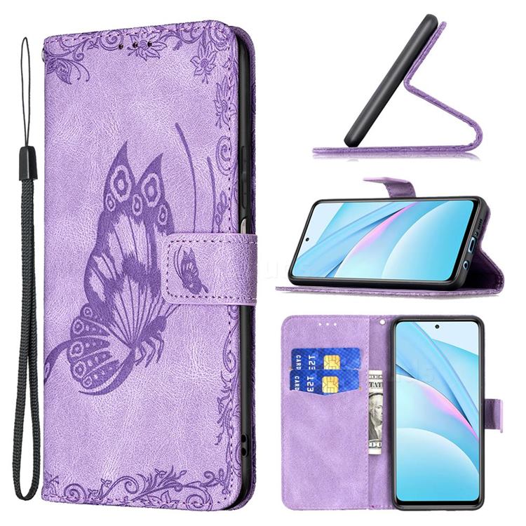 Binfen Color Imprint Vivid Butterfly Leather Wallet Case for Xiaomi Mi 10T Lite 5G - Purple