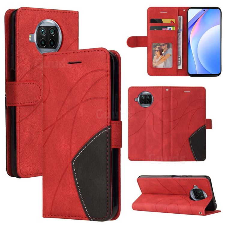 Luxury Two-color Stitching Leather Wallet Case Cover for Xiaomi Mi 10T Lite 5G - Red