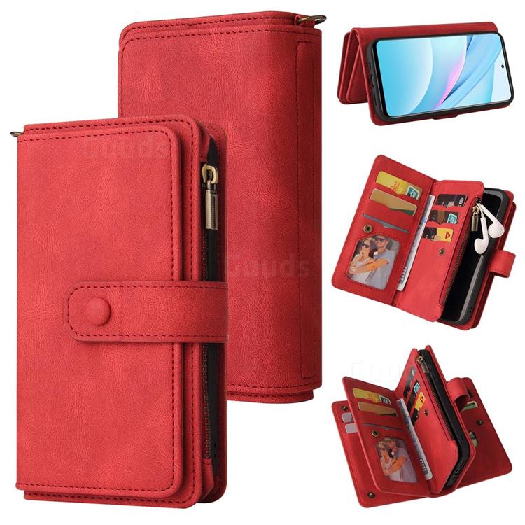 Luxury Multi-functional Zipper Wallet Leather Phone Case Cover for Xiaomi Mi 10T Lite 5G - Red