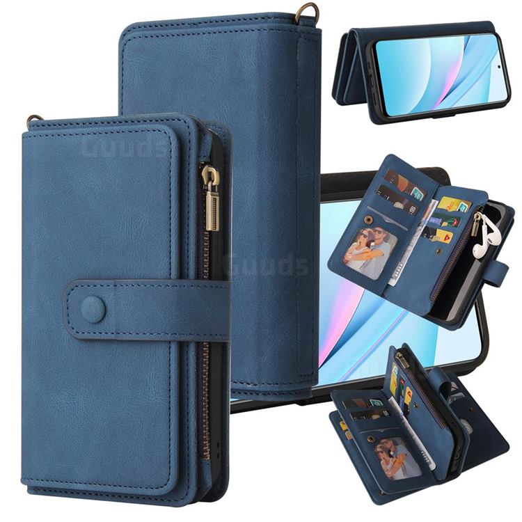 Luxury Multi-functional Zipper Wallet Leather Phone Case Cover for Xiaomi Mi 10T Lite 5G - Blue
