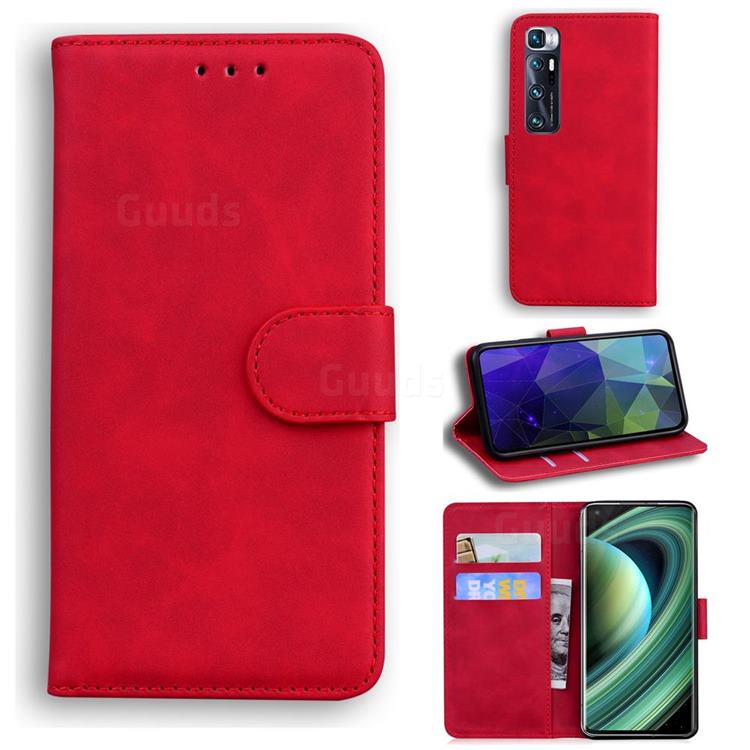 Retro Classic Skin Feel Leather Wallet Phone Case for Xiaomi Mi 10 Ultra - Red