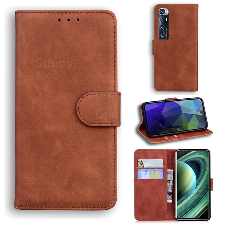 Retro Classic Skin Feel Leather Wallet Phone Case for Xiaomi Mi 10 Ultra - Brown