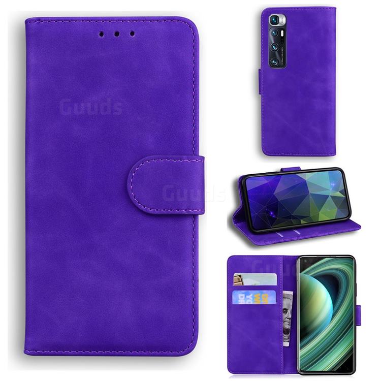 Retro Classic Skin Feel Leather Wallet Phone Case for Xiaomi Mi 10 Ultra - Purple