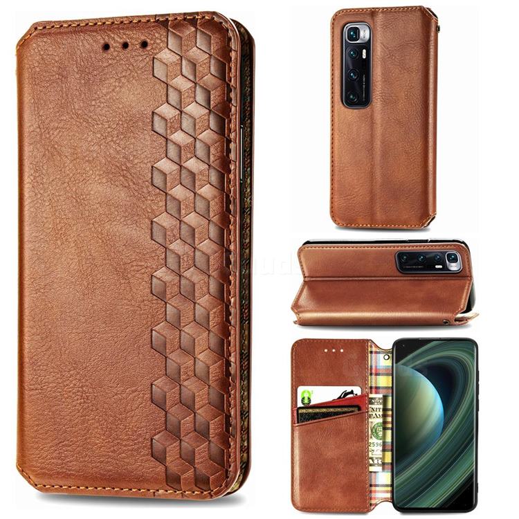 Ultra Slim Fashion Business Card Magnetic Automatic Suction Leather Flip Cover for Xiaomi Mi 10 Ultra - Brown