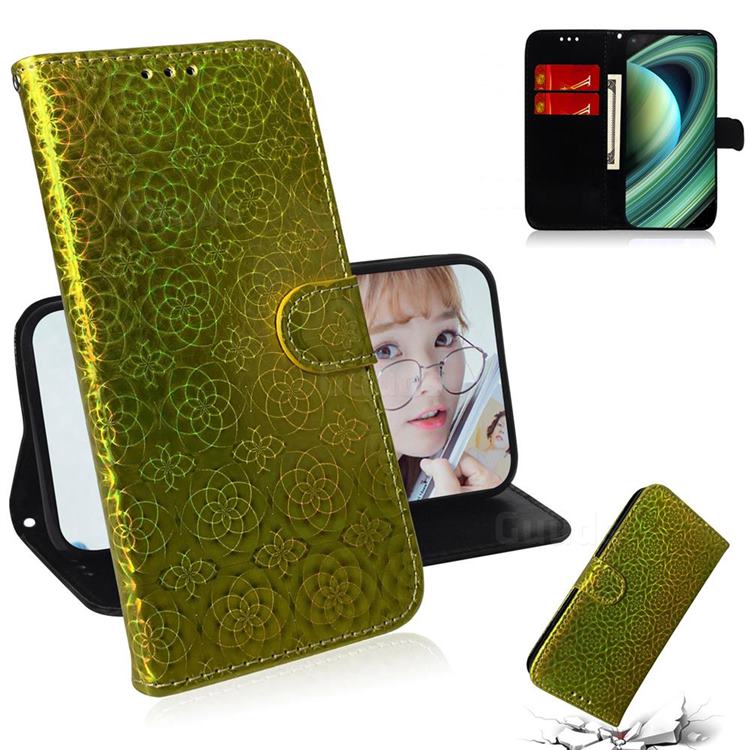 Laser Circle Shining Leather Wallet Phone Case for Xiaomi Mi 10 Ultra - Golden