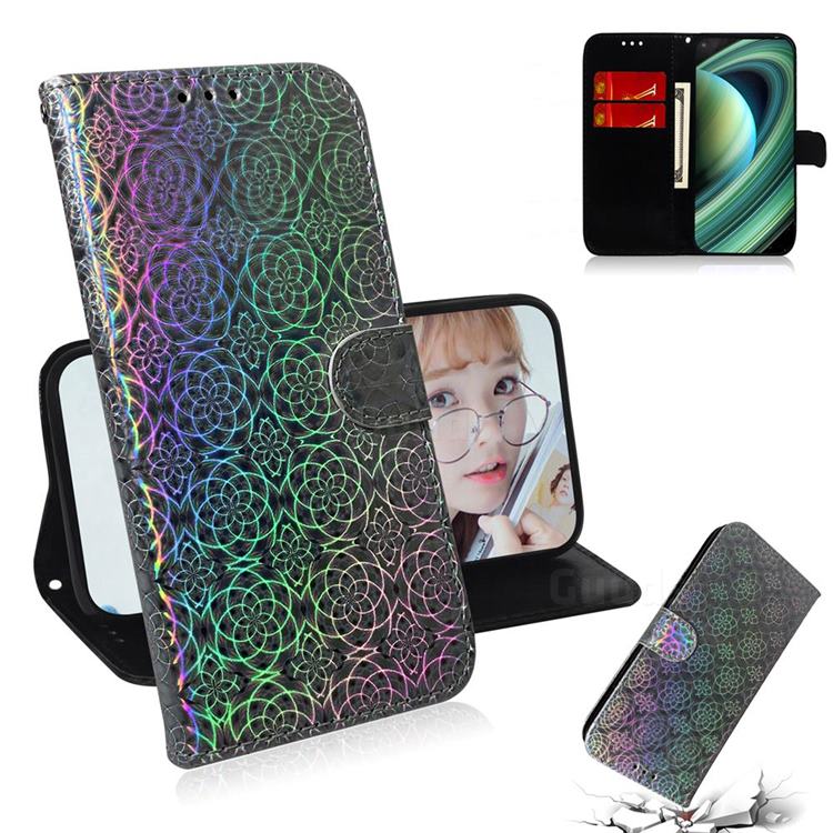 Laser Circle Shining Leather Wallet Phone Case for Xiaomi Mi 10 Ultra - Silver