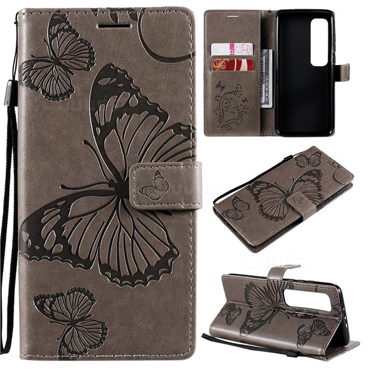 Embossing 3D Butterfly Leather Wallet Case for Xiaomi Mi 10 Ultra - Gray