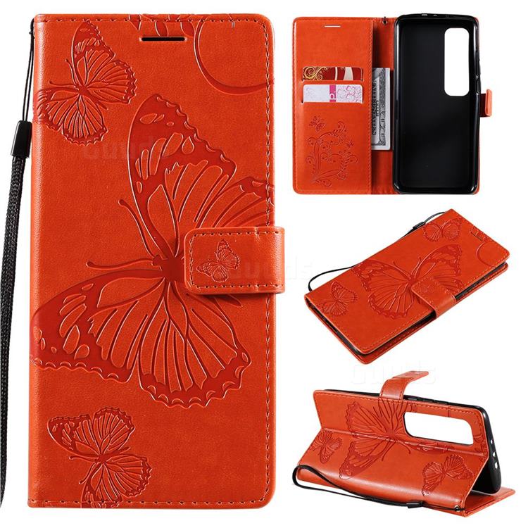 Embossing 3D Butterfly Leather Wallet Case for Xiaomi Mi 10 Ultra - Orange