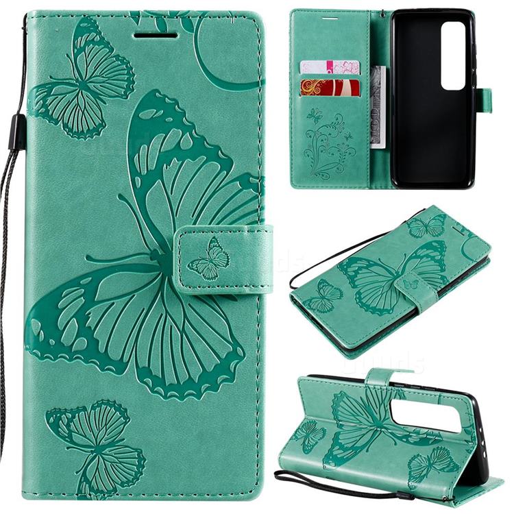 Embossing 3D Butterfly Leather Wallet Case for Xiaomi Mi 10 Ultra - Green