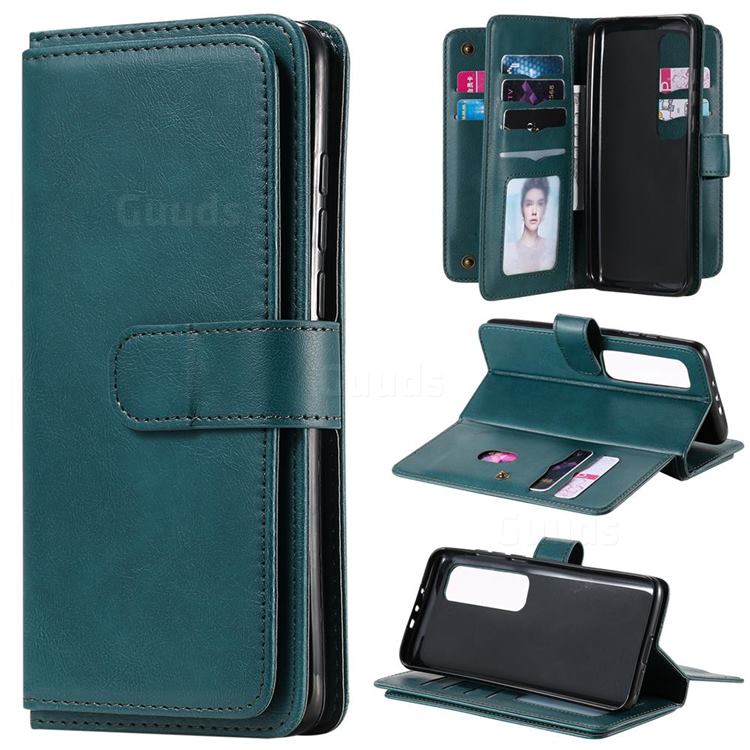 Multi-function Ten Card Slots and Photo Frame PU Leather Wallet Phone Case Cover for Xiaomi Mi 10 Ultra - Dark Green