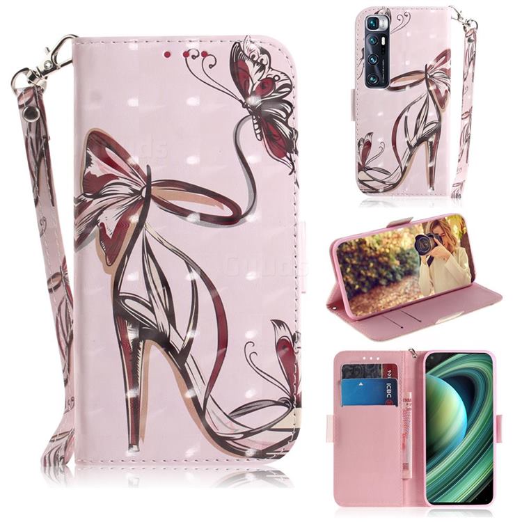 Butterfly High Heels 3D Painted Leather Wallet Phone Case for Xiaomi Mi 10 Ultra