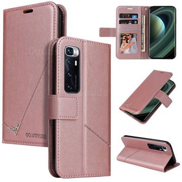 GQ.UTROBE Right Angle Silver Pendant Leather Wallet Phone Case for Xiaomi Mi 10 Ultra - Rose Gold