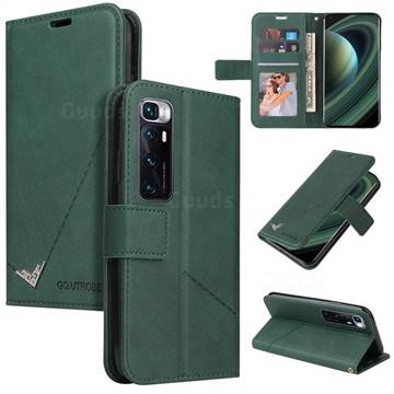 GQ.UTROBE Right Angle Silver Pendant Leather Wallet Phone Case for Xiaomi Mi 10 Ultra - Green