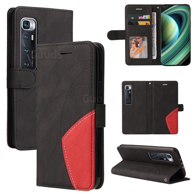 Luxury Two-color Stitching Leather Wallet Case Cover for Xiaomi Mi 10 Ultra - Black
