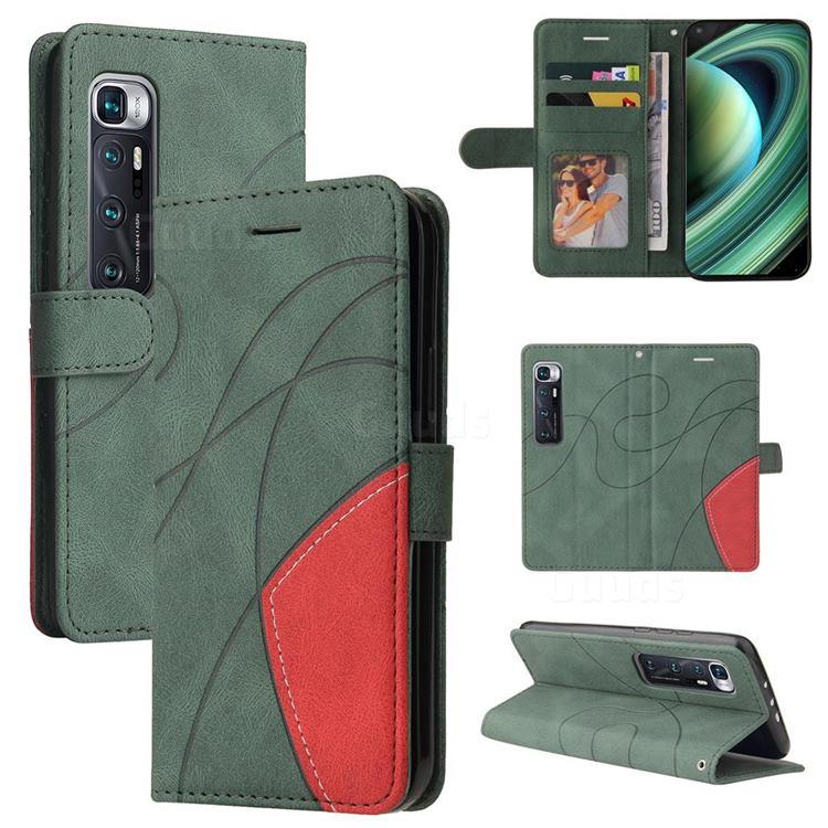 Luxury Two-color Stitching Leather Wallet Case Cover for Xiaomi Mi 10 Ultra - Green